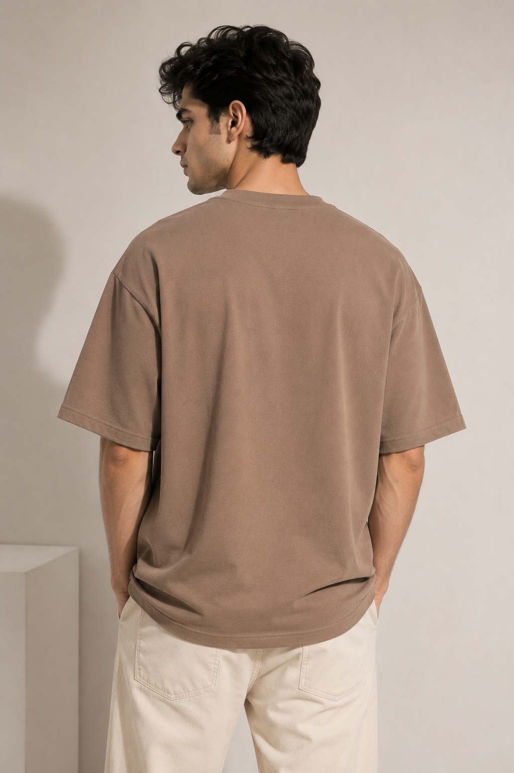 Blake Essence oversized t-shirt men taupe back view relaxed fit heavyweight cotton