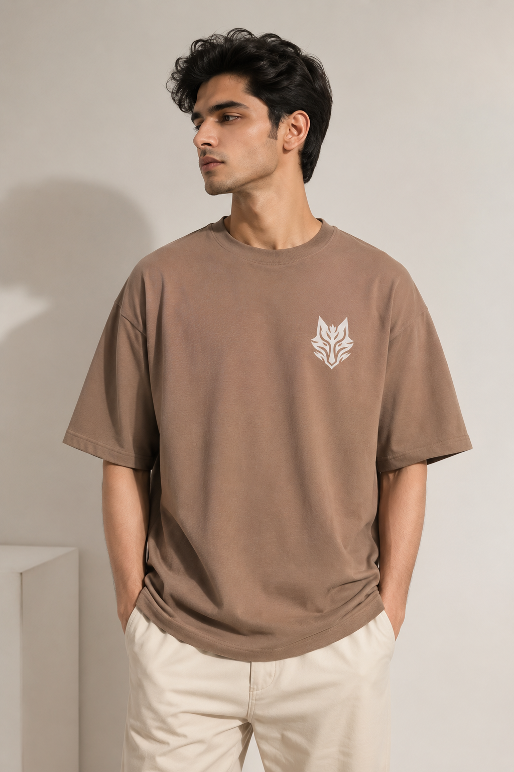 Blake Essence oversized t-shirt men taupe front view heavyweight cotton drop shoulder