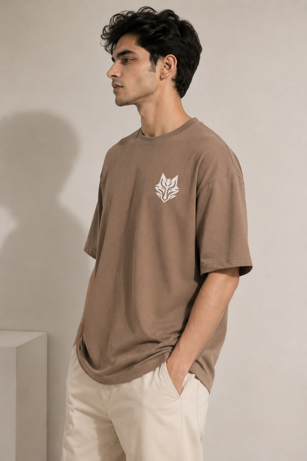 Blake Essence oversized t-shirt men taupe left side view drop shoulder boxy fit