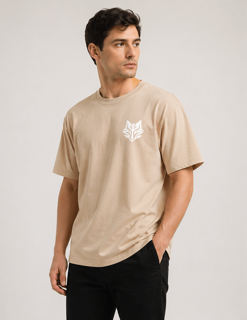 BLAKE ESSENCE The Beige Essential Tee — Beige oversized t-shirt for men, front view