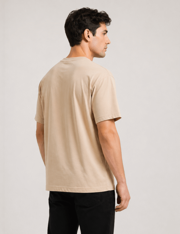 BLAKE ESSENCE The Beige Essential Tee — Beige oversized t-shirt for men, right side view
