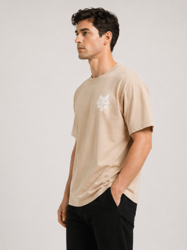 BLAKE ESSENCE The Beige Essential Tee — Beige oversized t-shirt for men, left side view